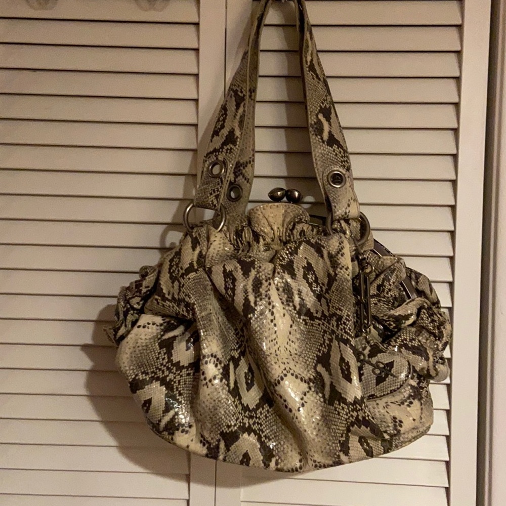 Jessica Simpson snake print ruffle handbag